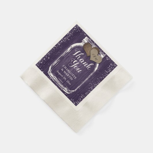 Serviette En Papier Mariage de Merci en bois rustique violet Mason Jar (Coin)