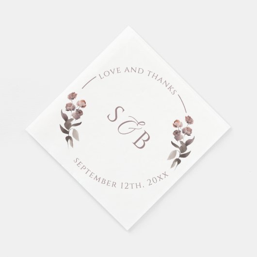 Serviette En Papier Mariage de Merci floral pourpre (Coin)