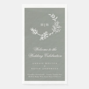 Serviette En Papier Mariage de monogramme à couronne fleurie de taille