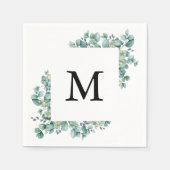 Serviette En Papier Mariage de monogramme à feuilles vertes d'Eucalypt (Devant)