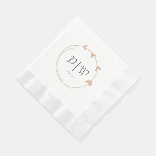 Serviette En Papier Mariage de monogramme Beige Simple Heart (Coin)