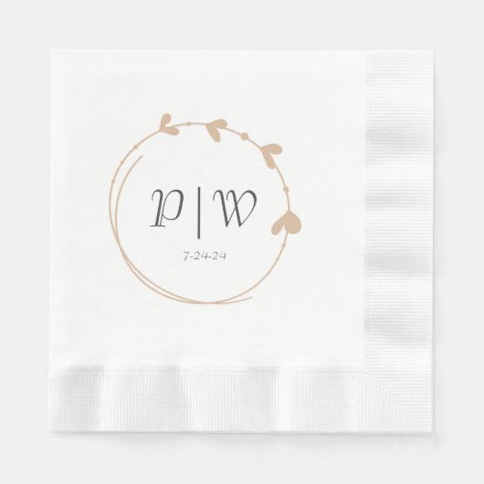 Serviette En Papier Mariage de monogramme Beige Simple Heart (Devant)
