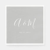 Serviette En Papier Mariage de monogramme blanc argenté (Devant)