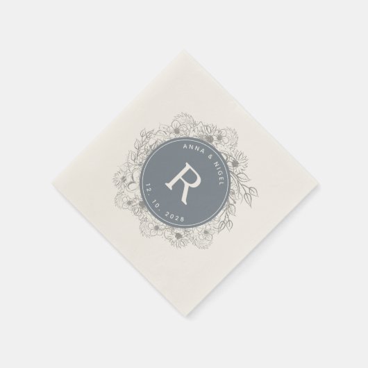 Serviette En Papier Mariage de monogramme bleu foncé (Coin)