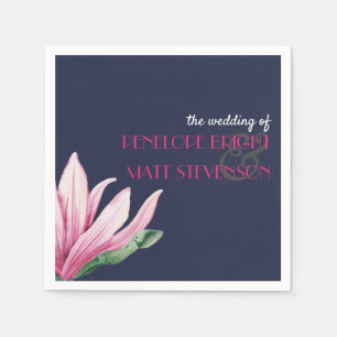 Serviette En Papier Mariage de Monogramme bleu rose Magnolia