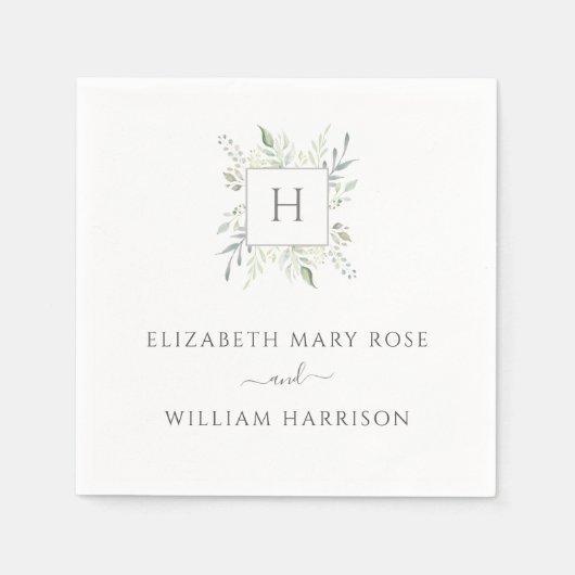 Serviette En Papier Mariage de monogramme botanique (Devant)