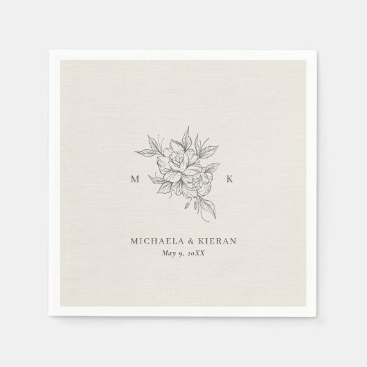 Serviette En Papier Mariage de monogramme botanique classique (Devant)