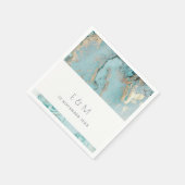 SERVIETTE EN PAPIER MARIAGE DE MONOGRAMME D'AGATE D'OR BLEU DUSKY AQUA (Coin)