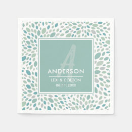 Serviette En Papier Mariage de Monogramme de bord de mer Abstrait vert