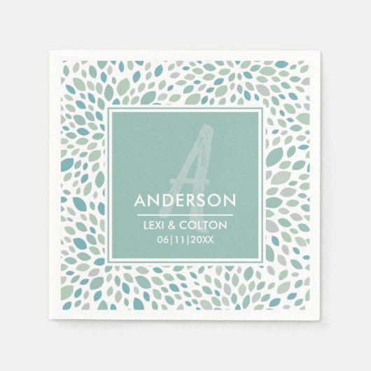 Serviette En Papier Mariage de Monogramme de bord de mer Abstrait vert (Devant)