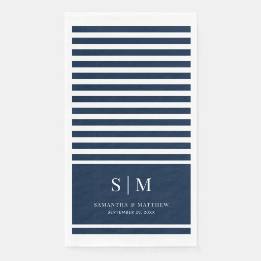 Serviette En Papier Mariage de monogramme de couple de rayures nautiqu (Devant)