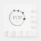 Serviette En Papier Mariage de monogramme de couronne bleu marine (Devant)