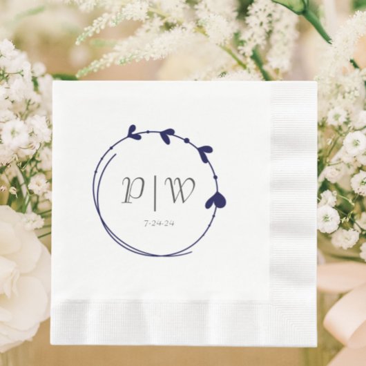 Serviette En Papier Mariage de monogramme de couronne bleu marine