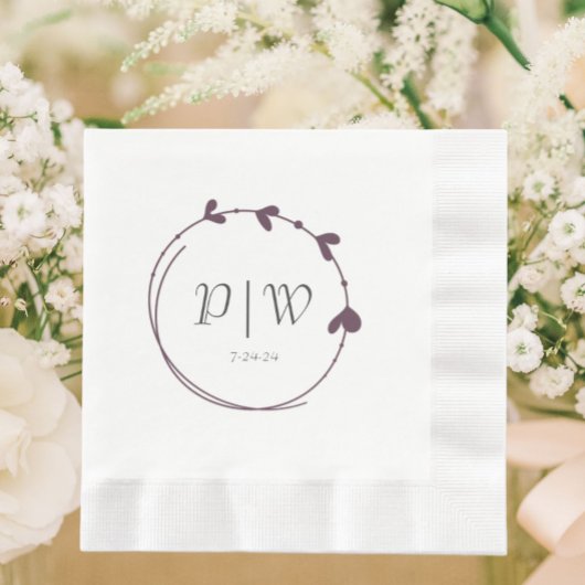 Serviette En Papier Mariage de monogramme de couronne cardiaque simple