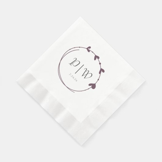 Serviette En Papier Mariage de monogramme de couronne cardiaque simple (Coin)