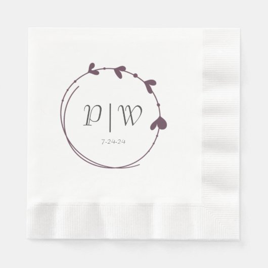 Serviette En Papier Mariage de monogramme de couronne cardiaque simple (Devant)