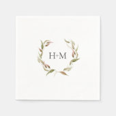 Serviette En Papier Mariage de monogramme de courroie Laurel Watercolo (Devant)