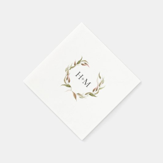 Serviette En Papier Mariage de monogramme de courroie Laurel Watercolo (Coin)