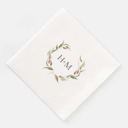 Serviette En Papier Mariage de monogramme de courroie Laurel Watercolo (Coin)