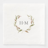 Serviette En Papier Mariage de monogramme de courroie Laurel Watercolo (Devant)