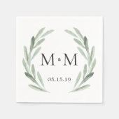 Serviette En Papier Mariage de monogramme de courroie vert rustique (Devant)