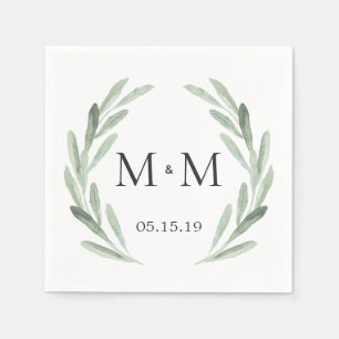 Serviette En Papier Mariage de monogramme de courroie vert rustique