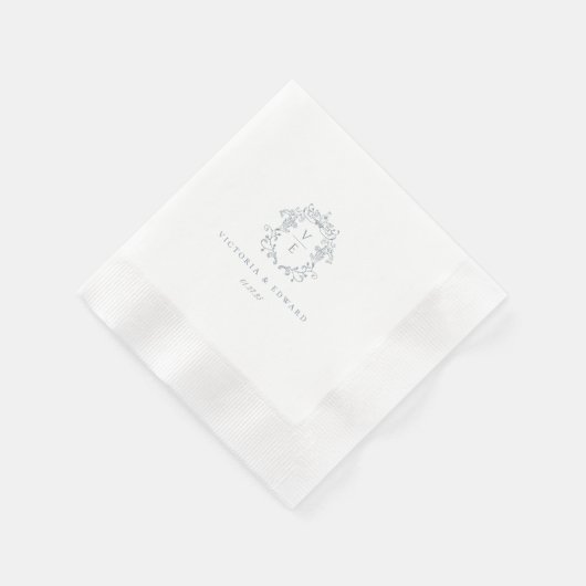 Serviette En Papier Mariage de monogramme de crête bleu poussiéreux (Coin)