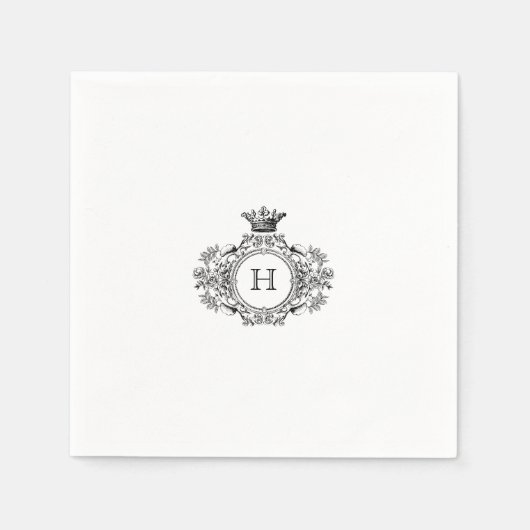 Serviette En Papier Mariage de monogramme de crête noire et blanche (Devant)
