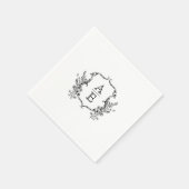Serviette En Papier Mariage de monogramme de crête noire et blanche (Coin)