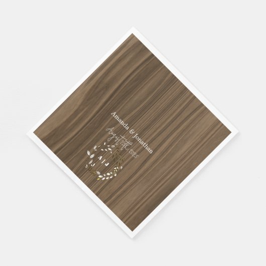 Serviette En Papier Mariage de monogramme de feuille de bois rustique (Coin)