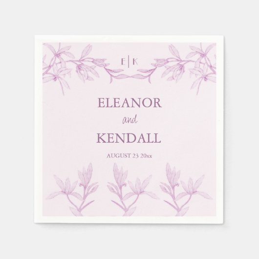 Serviette En Papier Mariage de monogramme de fleurs intemporel (Devant)