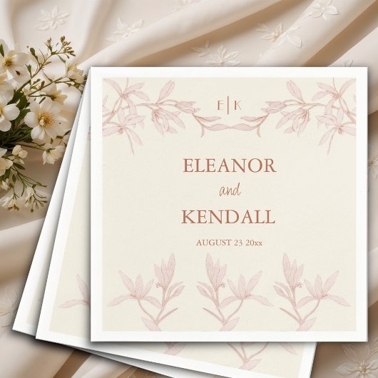 Serviette En Papier Mariage de monogramme de fleurs intemporel