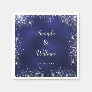 Serviette En Papier Mariage de monogramme de parties scintillant bleu 