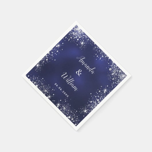 Serviette En Papier Mariage de monogramme de parties scintillant bleu  (Coin)