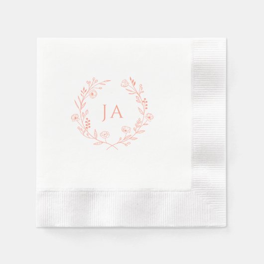 Serviette En Papier Mariage de monogramme de pêche (Devant)
