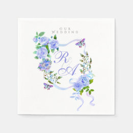 Serviette En Papier Mariage de monogramme de ruban bleu