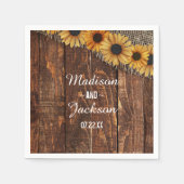 Serviette En Papier Mariage de monogramme de tournesol en bois rustiqu (Devant)