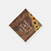 Serviette En Papier Mariage de monogramme de tournesol en bois rustiqu (Coin)