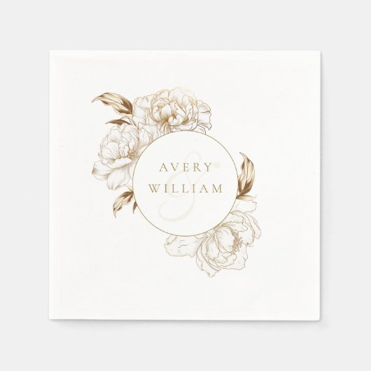 Serviette En Papier Mariage de Monogramme d'or blanc (Devant)