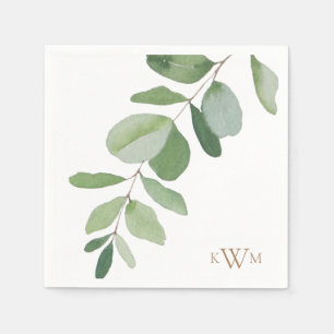 Serviette En Papier Mariage de Monogramme d'or Stem vert