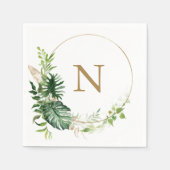 Serviette En Papier Mariage de Monogramme d'or vert tropical (Devant)
