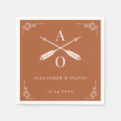 Serviette En Papier Mariage de monogramme et flèches orange brûlées (Devant)