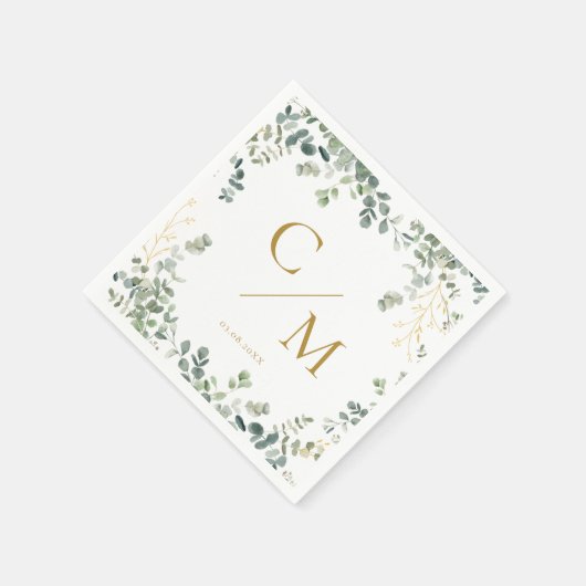 Serviette En Papier Mariage de monogramme Eucalyptus (Coin)