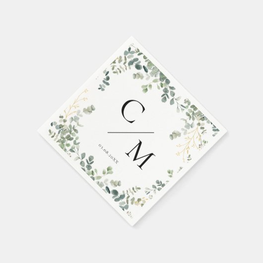 Serviette En Papier Mariage de monogramme Eucalyptus (Coin)