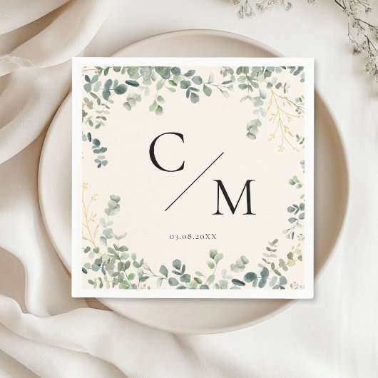 Serviette En Papier Mariage de monogramme Eucalyptus