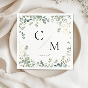 Serviette En Papier Mariage de monogramme Eucalyptus