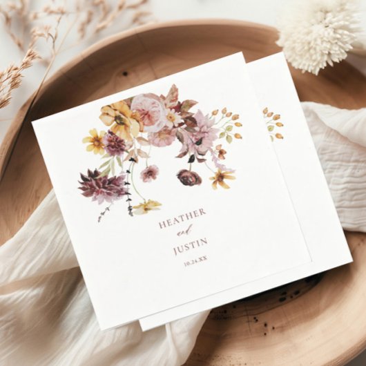 Serviette En Papier Mariage de monogramme floral de automne rustique