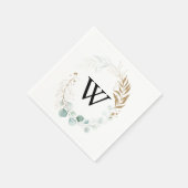 Serviette En Papier Mariage de monogramme floral d'or Eucalyptus rusti (Coin)