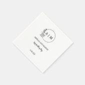 Serviette En Papier Mariage de monogramme floral minimal noir (Coin)