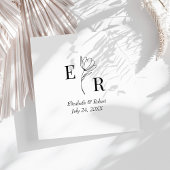 Serviette En Papier Mariage de monogramme floral noir et blanc